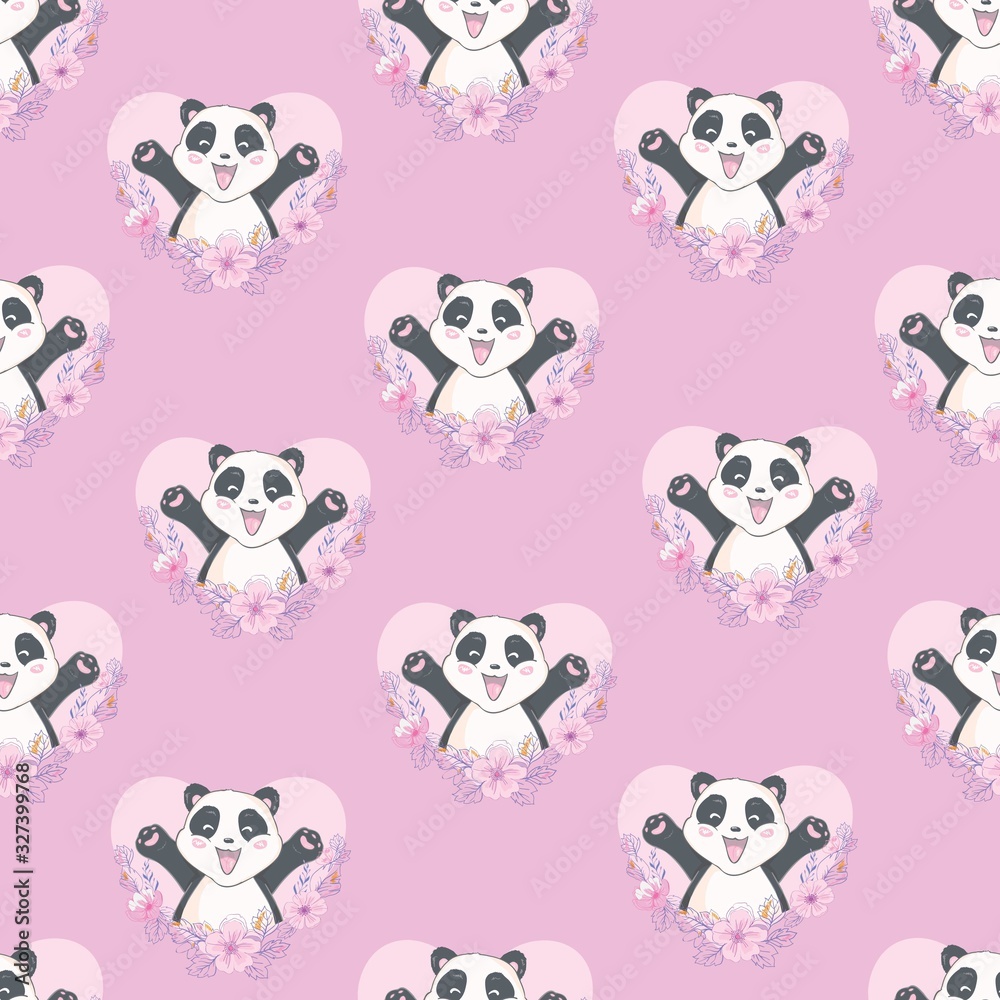 Obraz premium Cartoon Seamless Panda Pattern