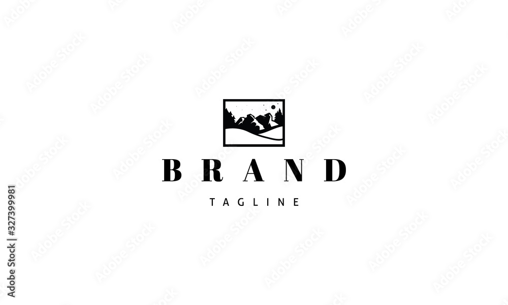 Vector logo on which an abstract image of a mountain landscape.
