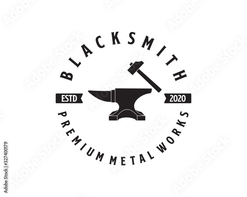 blacksmith. Forge. Anvil and hammer logo design template, vector icon Illustration