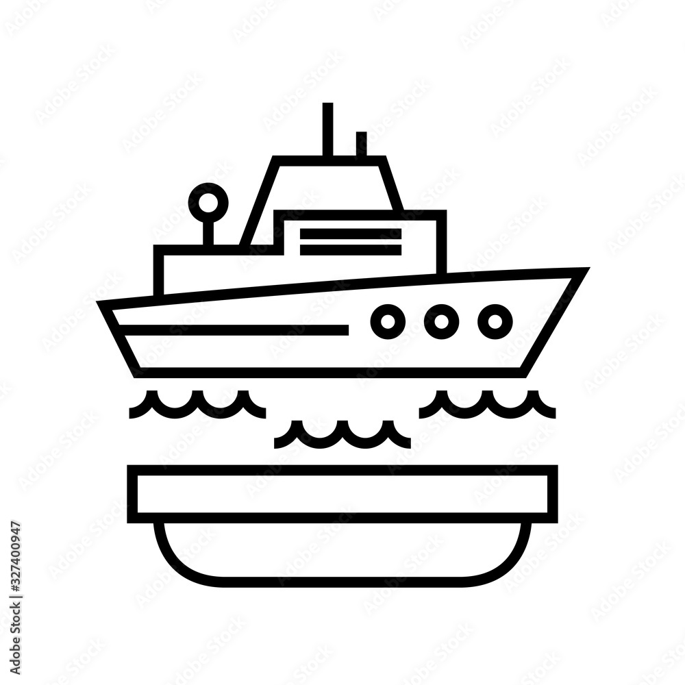 Ship insurance line icon, concept sign, outline vector illustration, linear symbol.