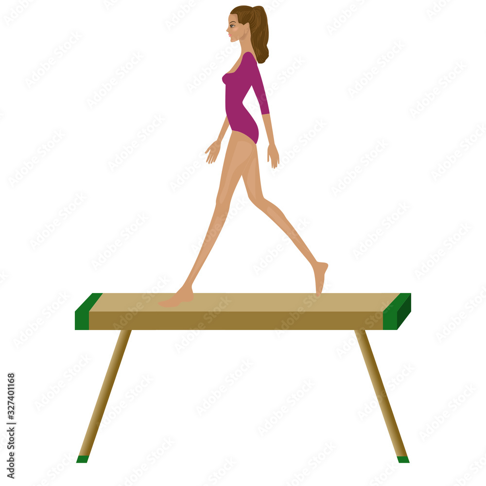 Girl on a gymnastic beam - isolated on white background - vector. Sport. Fitness. Girl on a gymnastic beam - isolated on white background - vector. Sport. Fitness.