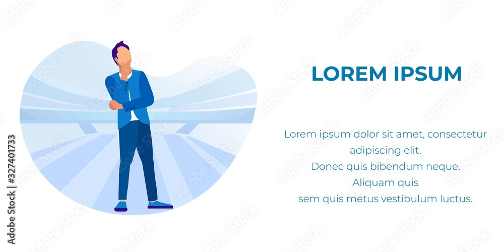 Thoughtful Cartoon Faceless Businessman Character in Formal Suit. Creation New Idea. Brainstorming Process. Creative Mind. Project Presentation. Banner with Promotion Text. Vector Flat Illustration Thoughtful Cartoon Faceless Businessman Character in Formal Suit. Creation New Idea. Brainstorming Process. Creative Mind. Project Presentation. Banner with Promotion Text. Vector Flat Illustration