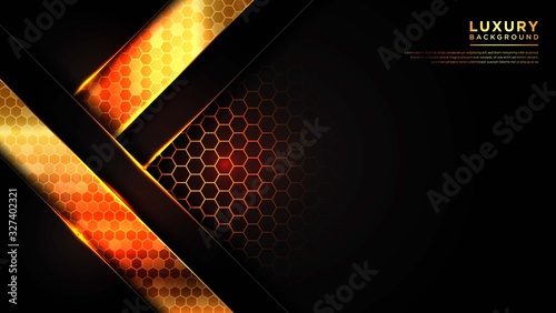 Abstract modern luxury background with  dark black color and line Gold hexagonal pattern, with triangle gold line design modern futuristic background vector illustration.