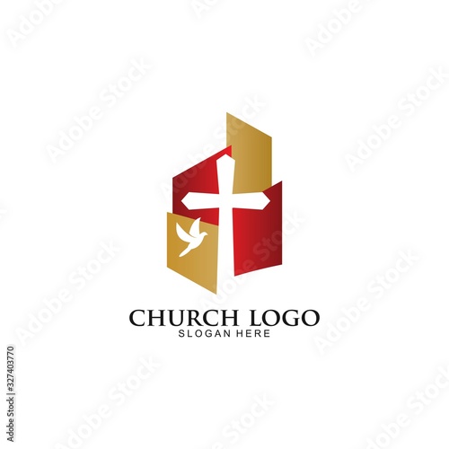 Church Logo template, Christian symbols. The Cross of Jesus,with Dove, vector Illustration