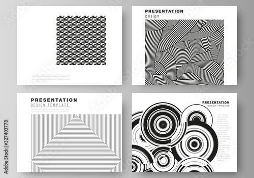 The minimalistic abstract vector illustration layout of the presentation slides design business templates. Trendy geometric abstract background in minimalistic flat style with dynamic composition. © Raevsky Lab