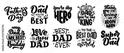Set with lettering for Father's day greeting card, great design for any purposes. Typography poster. Vector illustration.