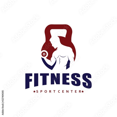 Fitness logo, Gym logo design template, with silhouettes of bodybuilders,  vector illustration