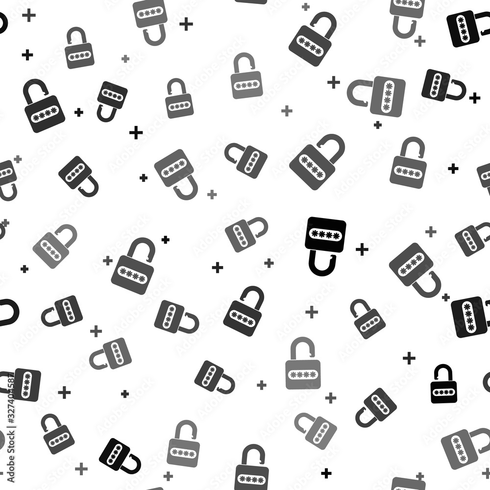 Black Password protection and safety access icon isolated seamless pattern on white background. Lock icon. Security, safety, protection, privacy concept. Vector Illustration Black Password protection and safety access icon isolated seamless pattern on white background. Lock icon. Security, safety, protection, privacy concept. Vector Illustration