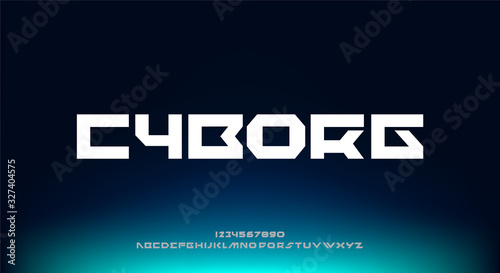 Cyborg, an abstract technology science alphabet font. digital space typography vector illustration design 