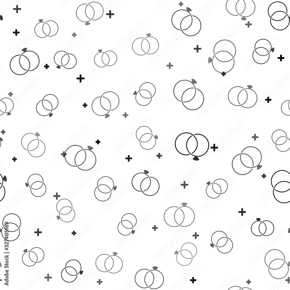 Black Wedding rings icon isolated seamless pattern on white background. Bride and groom jewelery sign. Marriage icon. Diamond ring. Vector Illustration Black Wedding rings icon isolated seamless pattern on white background. Bride and groom jewelery sign. Marriage icon. Diamond ring. Vector Illustration