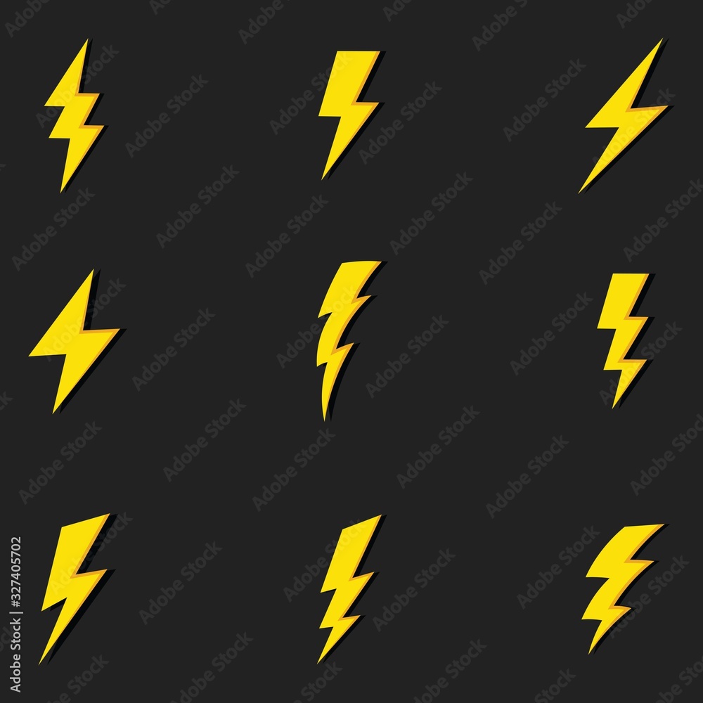 Lightning bolt icon set, Energy and thunder electricity symbol concept, vector Illustration Lightning bolt icon set, Energy and thunder electricity symbol concept, vector Illustration
