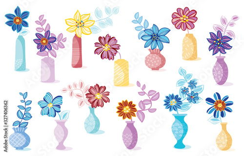 Flowers in the vases separate elements, vector