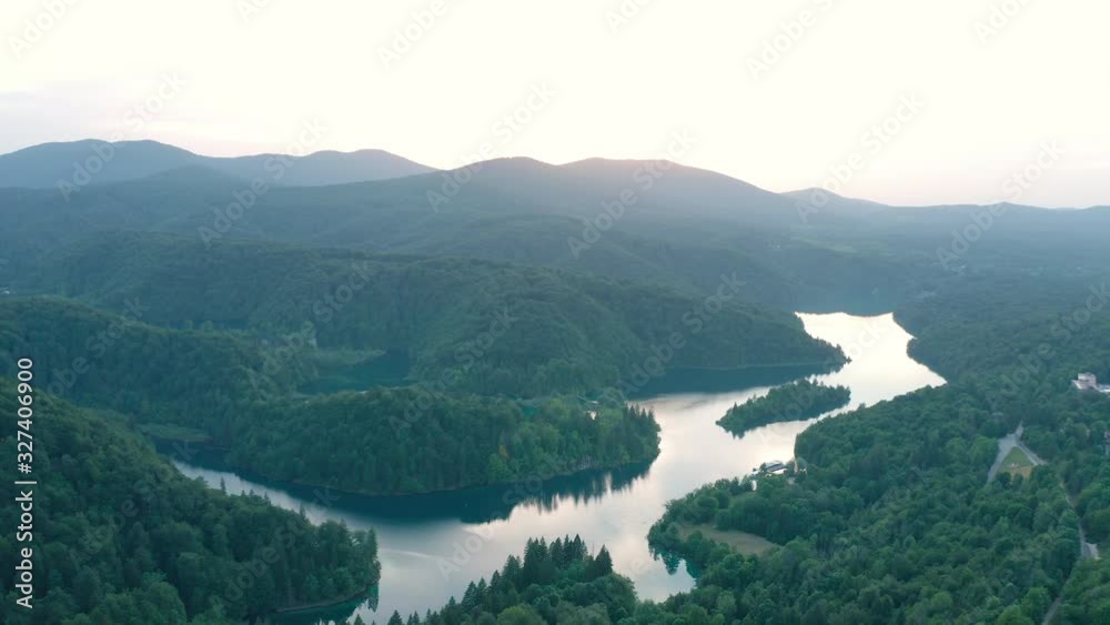 Drone flying above the Plitvice Lakes in Croatia Drone flying above the Plitvice Lakes in Croatia