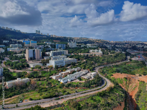 Areial view of  Haifa from the east and the neighborhood of Nesher 