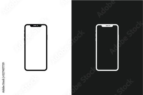 Smartphone mockup. İphone X frameless smartphone mockup with white screen. Isolated on white and black background. Vector illustration