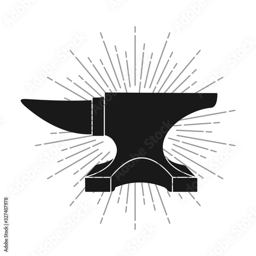 Vintage anvil blacksmith crafting vector icon logo design template, isolated on white