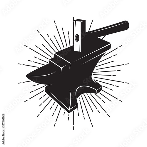 blacksmith. Forge. Anvil and hammer logo design template, vector icon Illustration