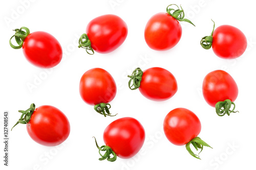 fresh tomato with slices isolated on white background. top view