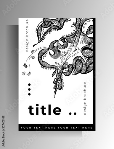 Cover design for book, magazine, catalog brochure. Black and white graphic elements are manually drawn.  A4 format.  Vector 10 EPS.