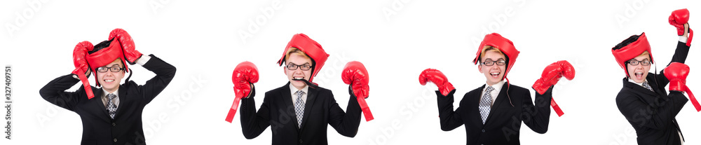 Young businessman boxer isolated on white Young businessman boxer isolated on white