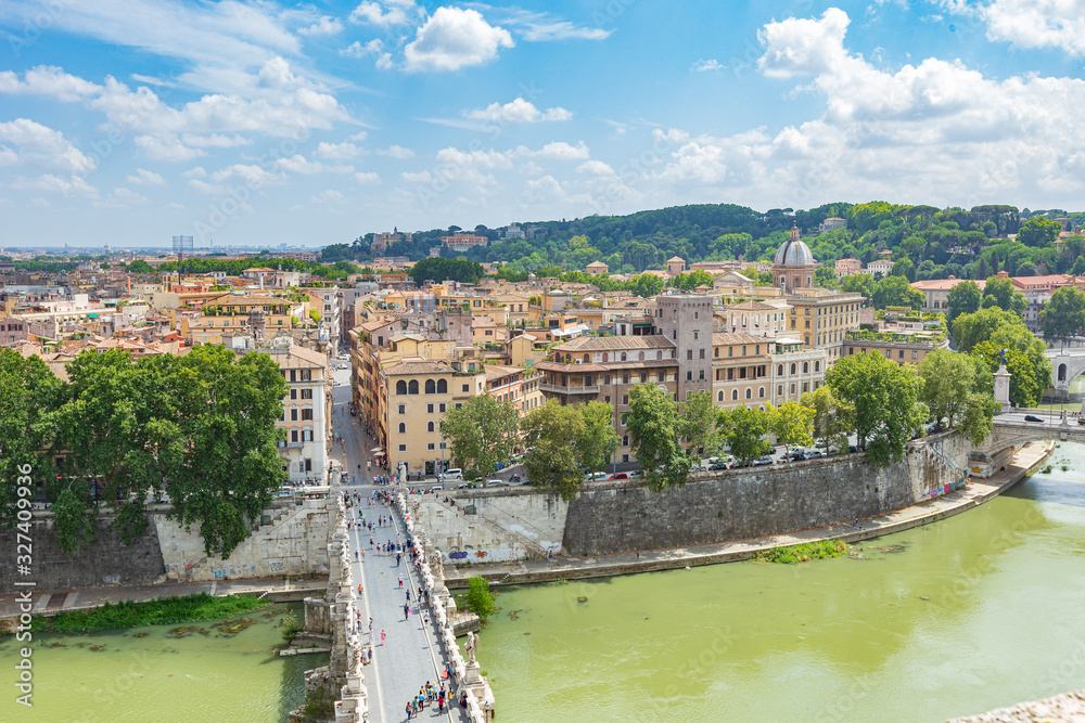 The pedestrian bridge over Tiber River, built in 134 and lined with travertine.