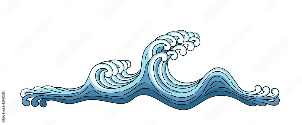 Japan blue wave. Japanese oriental style vector art illustration