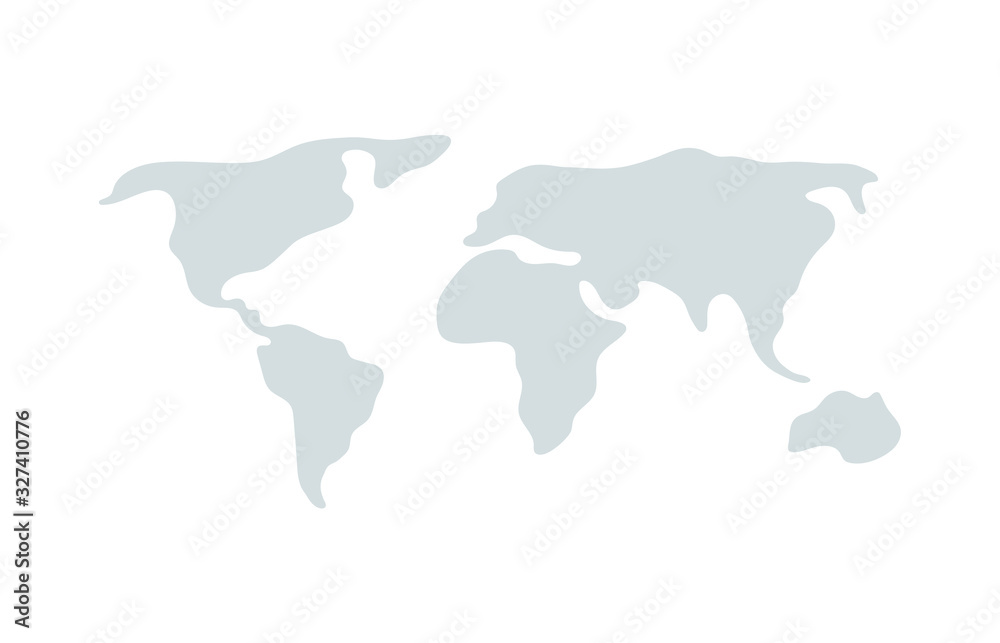 World vector map. Earth planet simple stylized continents silhouette, minimal simplified line contour