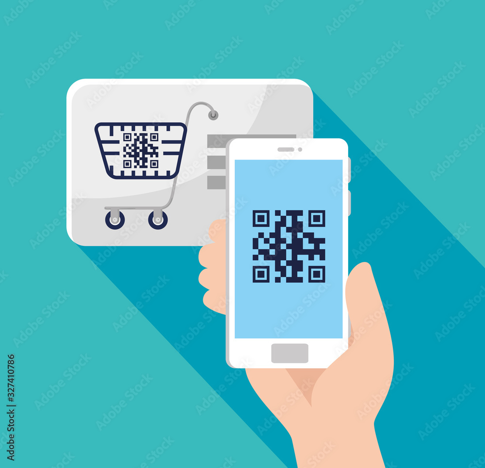 hand scan code qr with smartphone and icons vector illustration design hand scan code qr with smartphone and icons vector illustration design