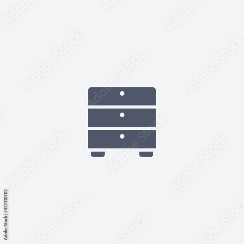 Chest of drawers vector icon. Bedside commode logo. Nightstand Drawer chest shape silhouette flat design