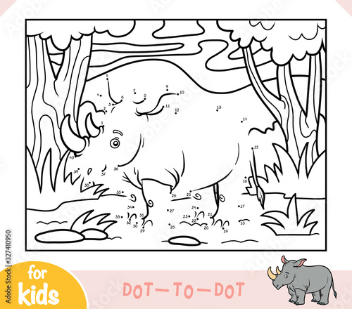 Numbers game, education game for children, Rhino in the African savannah