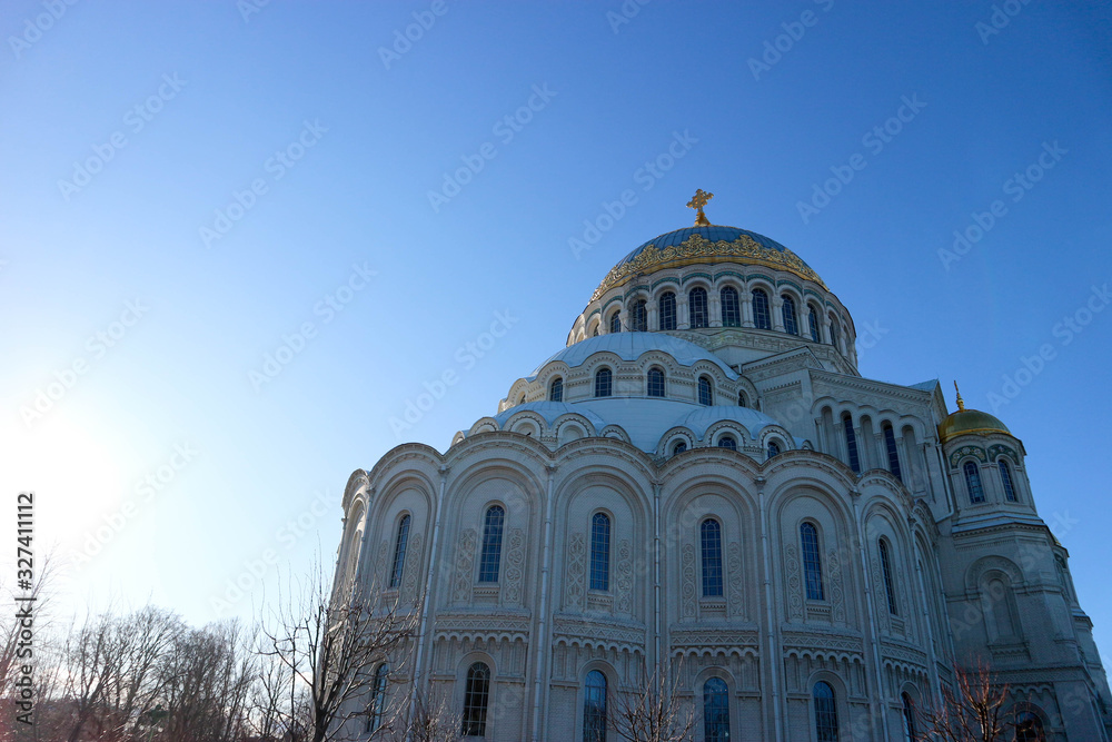 Majestic Naval cathedral of Saint Nicholas in Kronstadt, Russia