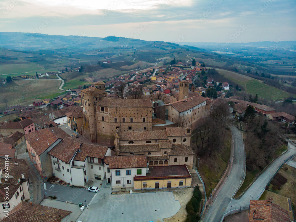 View of the city of Roddi, near Alba town, Piedmont, Italy
