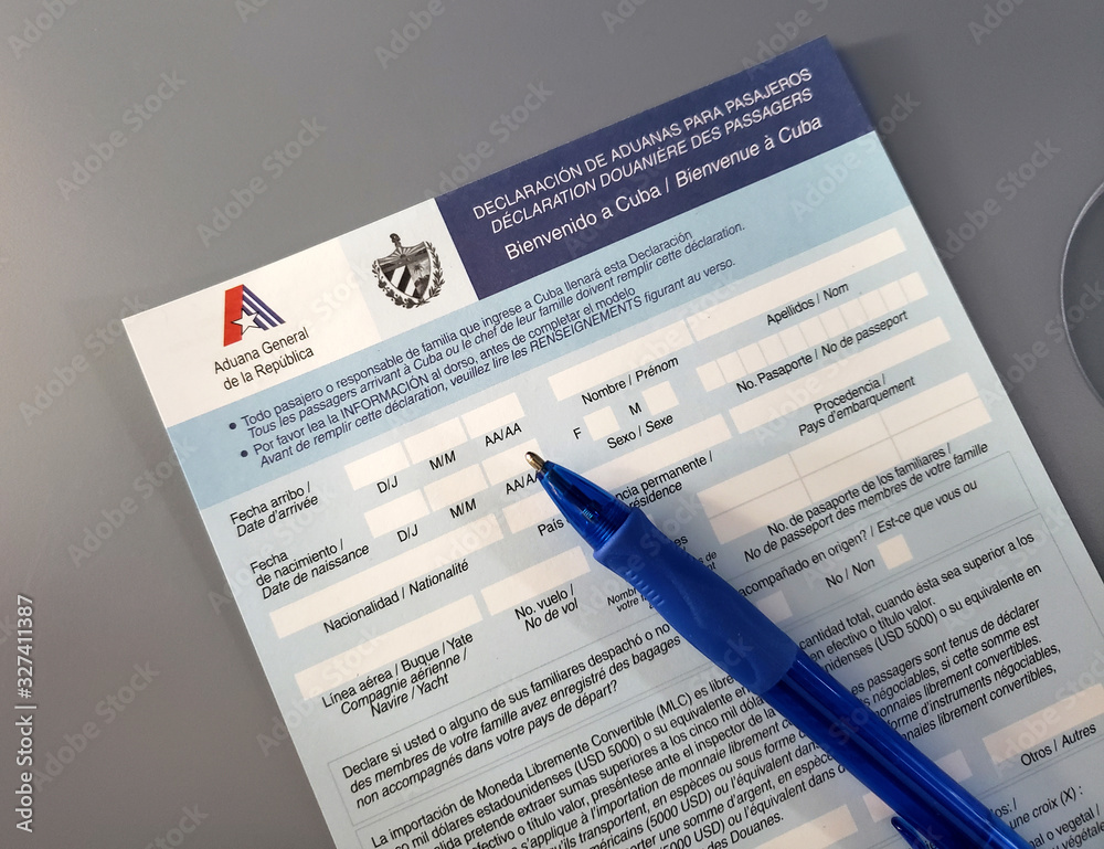 Obraz premium Cuba Visa declaration form.