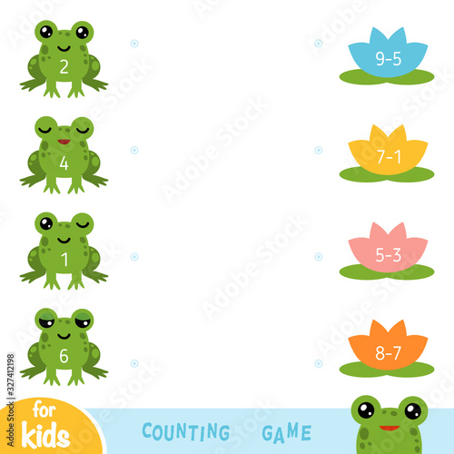 Counting Game for Preschool Children. Educational a mathematical game. Frogs and water lilies