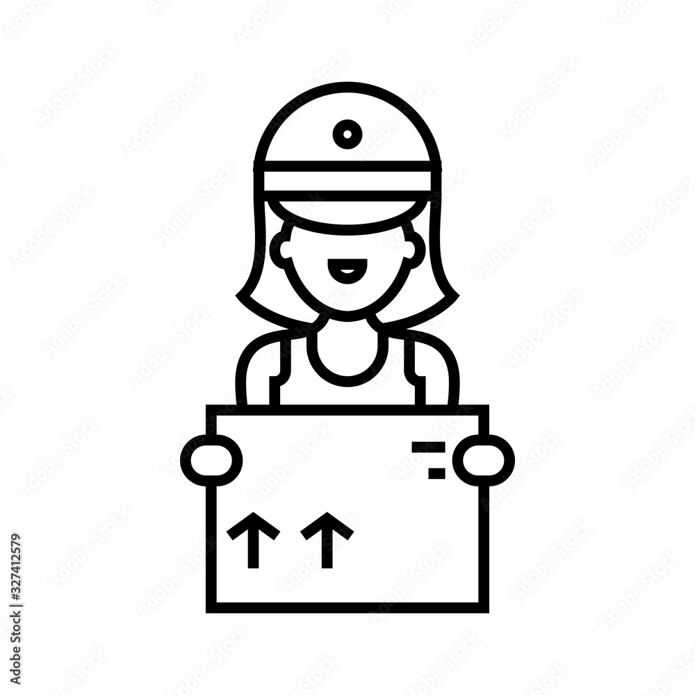 Percel courier line icon, concept sign, outline vector illustration, linear symbol. Percel courier line icon, concept sign, outline vector illustration, linear symbol.