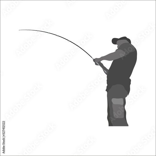 Fisherman with fishing rod in his hands, fisherman silhouette, fishing