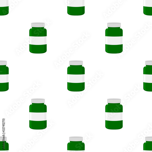 Illustration on theme big colored set different types of pills inside close jar