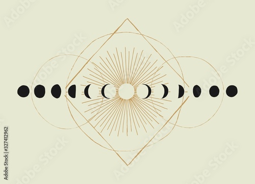 Moon phases geometry vintage occult illustration t-shirt print