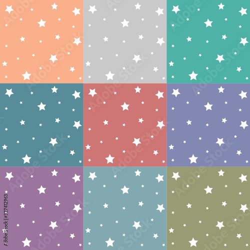 Set of background patterns. Colorful vector stars patterns.