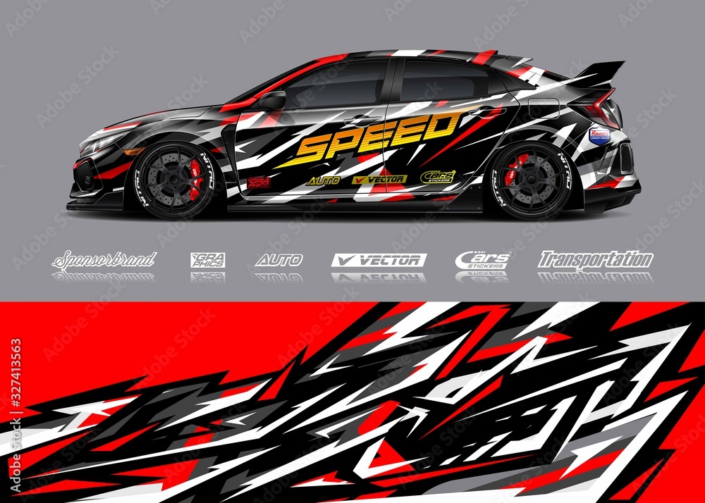 Car decal design vector. Graphic abstract stripe racing background designs for vehicle, race, rally, adventure and car racing livery. Car decal design vector. Graphic abstract stripe racing background designs for vehicle, race, rally, adventure and car racing livery.