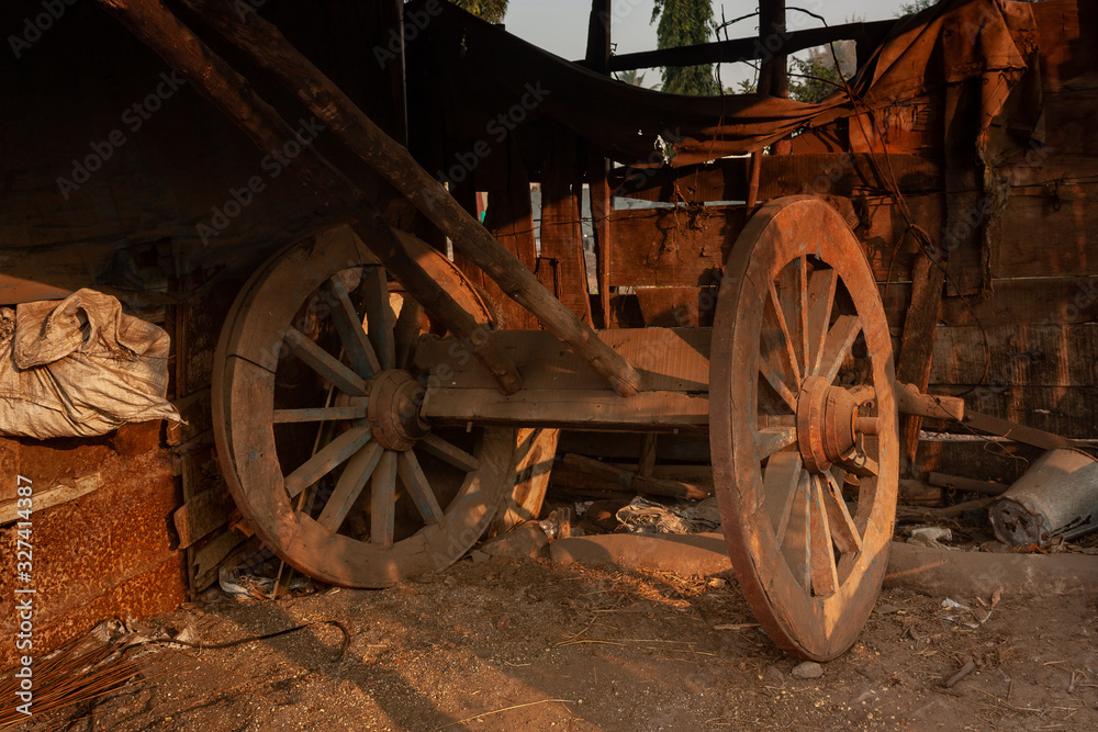 Bullock Cart in Indian village under a shed