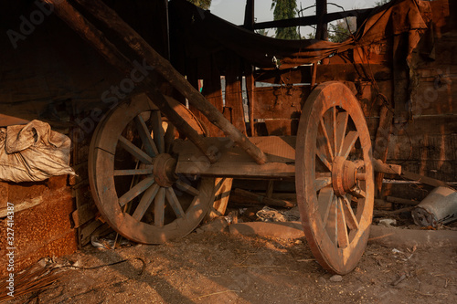 Bullock Cart in Indian village under a shed