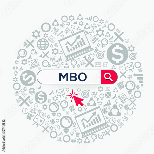 MBO mean (management by objectives) Word written in search bar ,Vector illustration. photo
