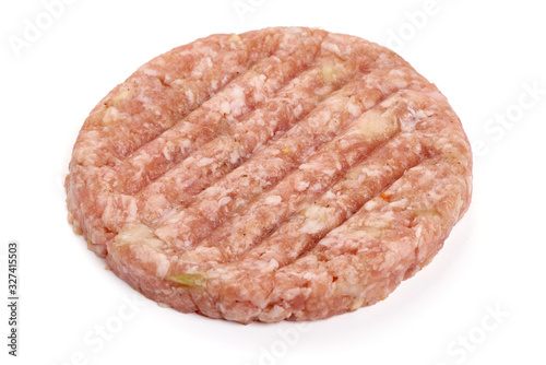 Raw burger cutlet, isolated on white background