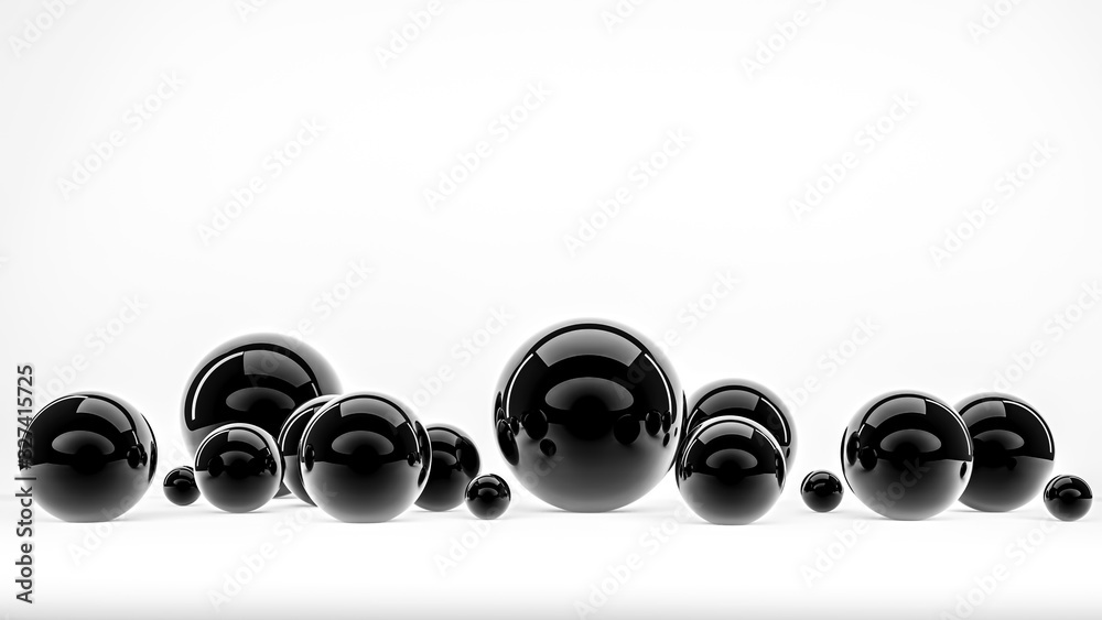 Glossy black spheres on a white background. 3D-image. Glossy black spheres on a white background. 3D-image.