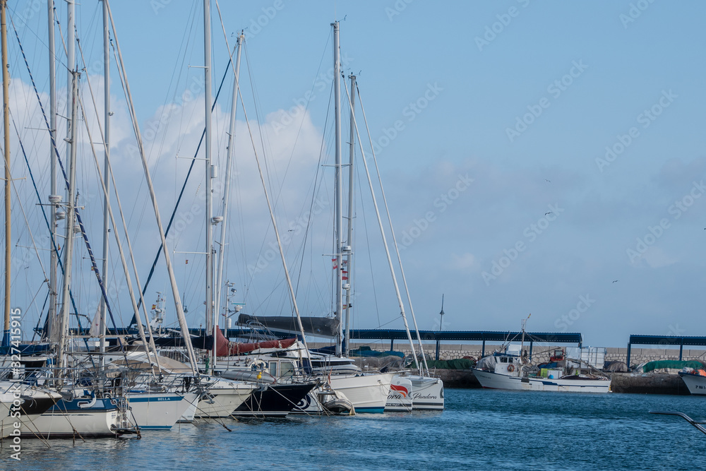 MARBELLA, SPAIN - February 28, 2020 - Boats and yachts moored in the sport port, Marbella, Malaga Province, Andalucia