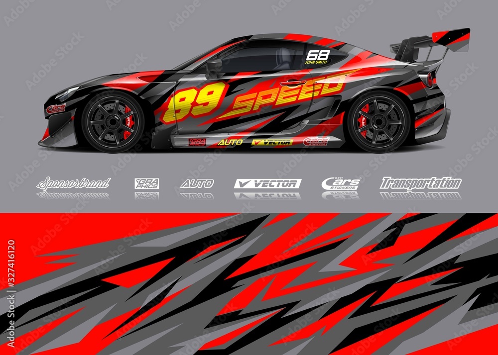 Car decal design vector. Graphic abstract stripe racing background designs for vehicle, race, rally, adventure and car racing livery.