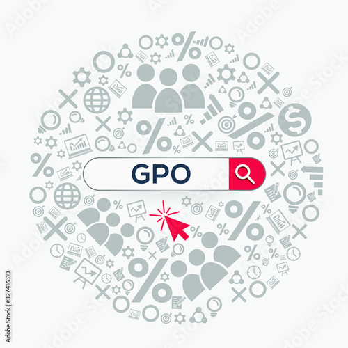 GPO mean (group purchasing organization) Word written in search bar ,Vector illustration.