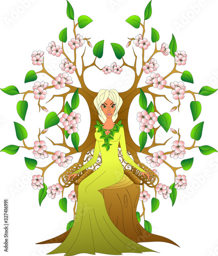 Canvas Print forest goddess sits on a throne