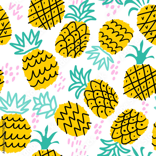 Pineapple vector seamless pattern illustration. Summer tropical fruit